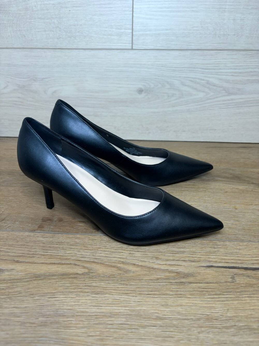 Marc Fisher Alola2 Pointed Toe Mid Heel Pump Black Leather Women Size 7M